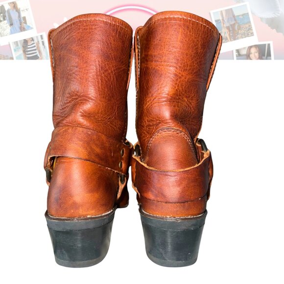 Frye Harness 8R Cognac Leather Boots Size 6M USA - Picture 6 of 10